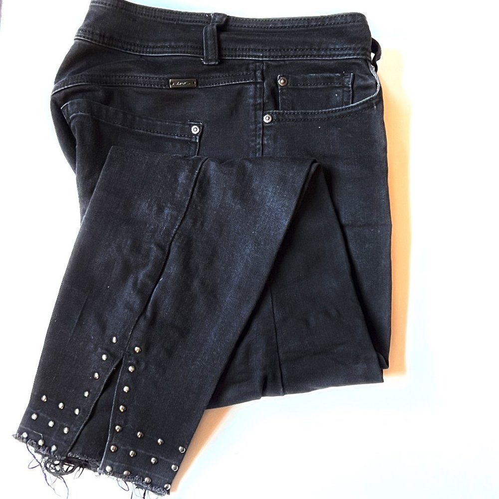 INC Fray Bottom, Hem Studded Black Jeans